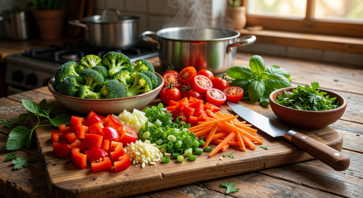 Freshly chopped vegetables for meal prep