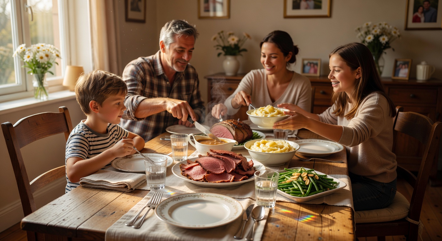 Family gathered around dinner table