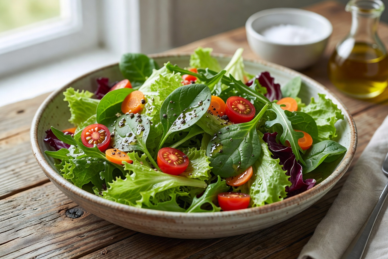 Fresh salad being prepared