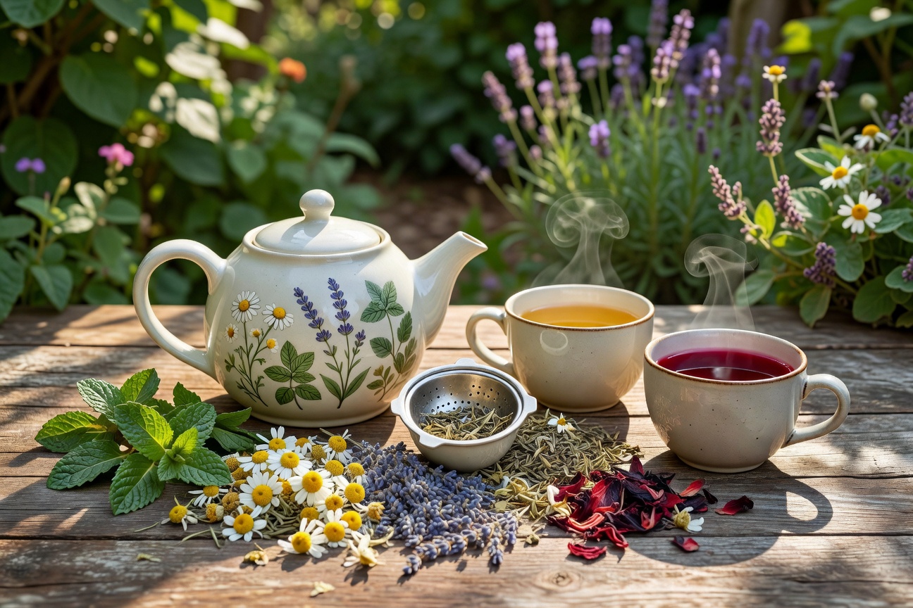 Tea station with warm morning light